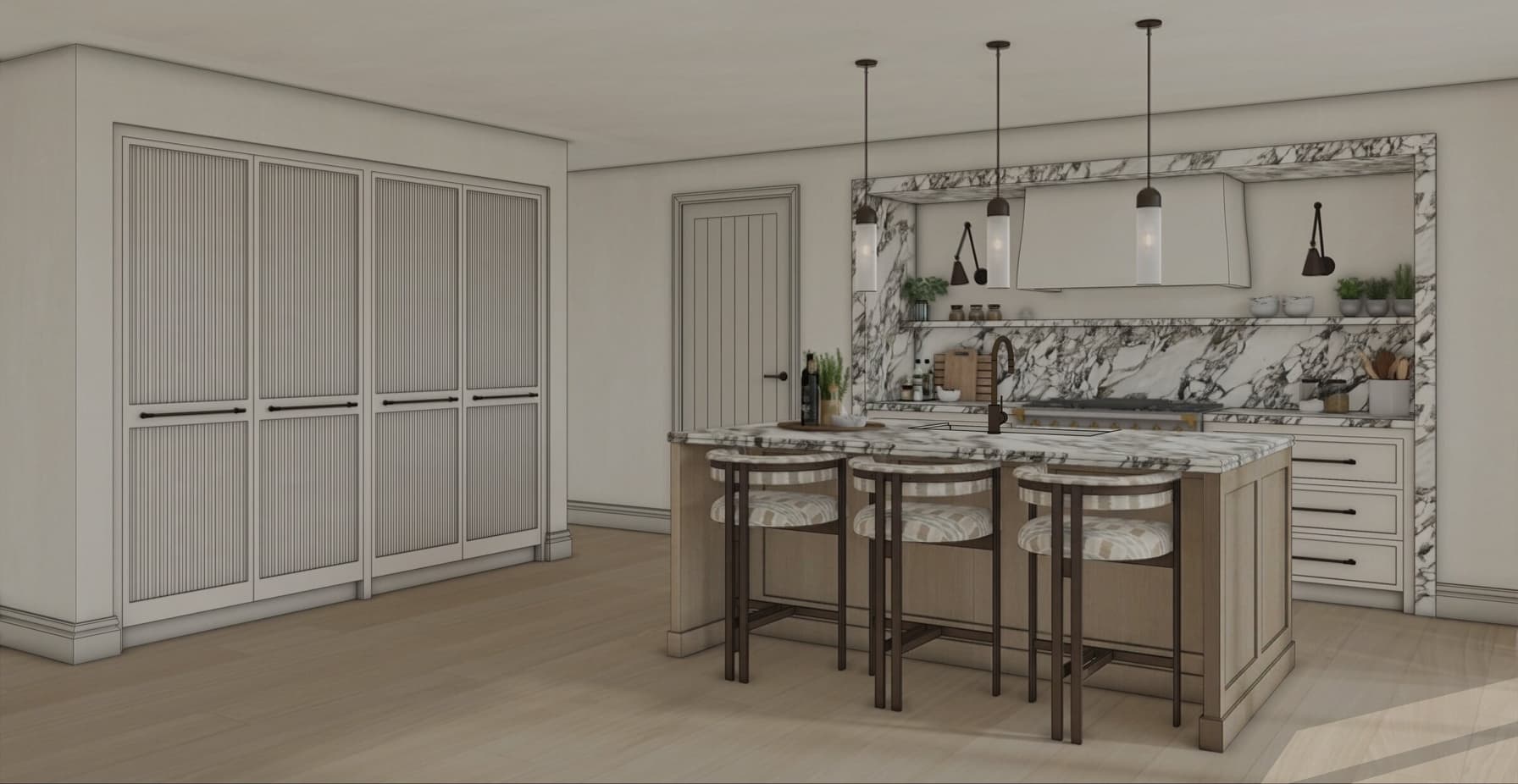 Lake house kitchen and living